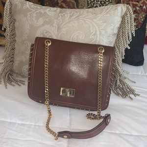 Emilio Pucci Brown Leather Shoulder Bag with Gold Chain